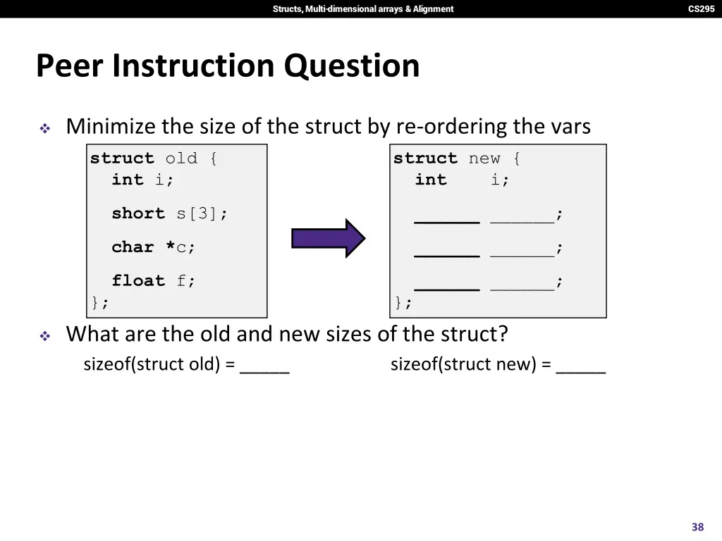structs multi dimensional arrays alignment 36