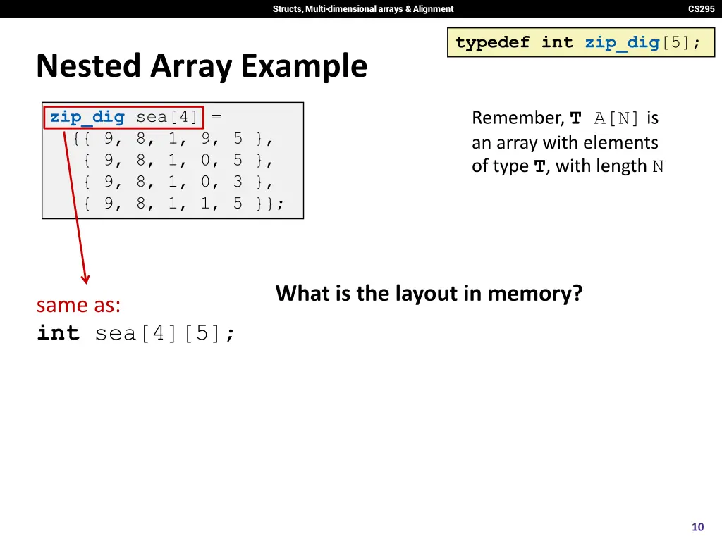 structs multi dimensional arrays alignment 8