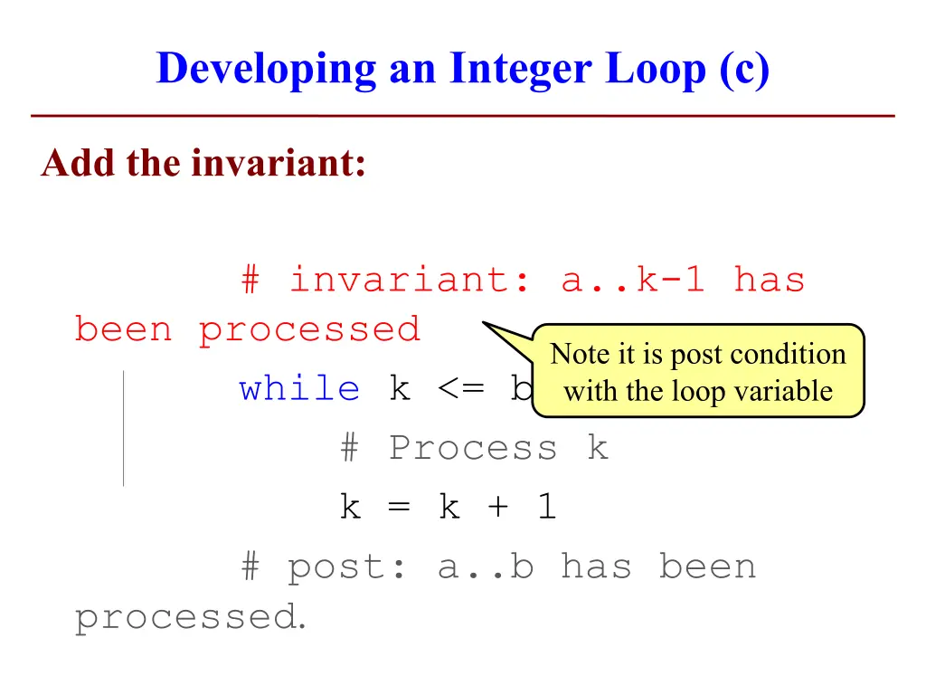 developing an integer loop c