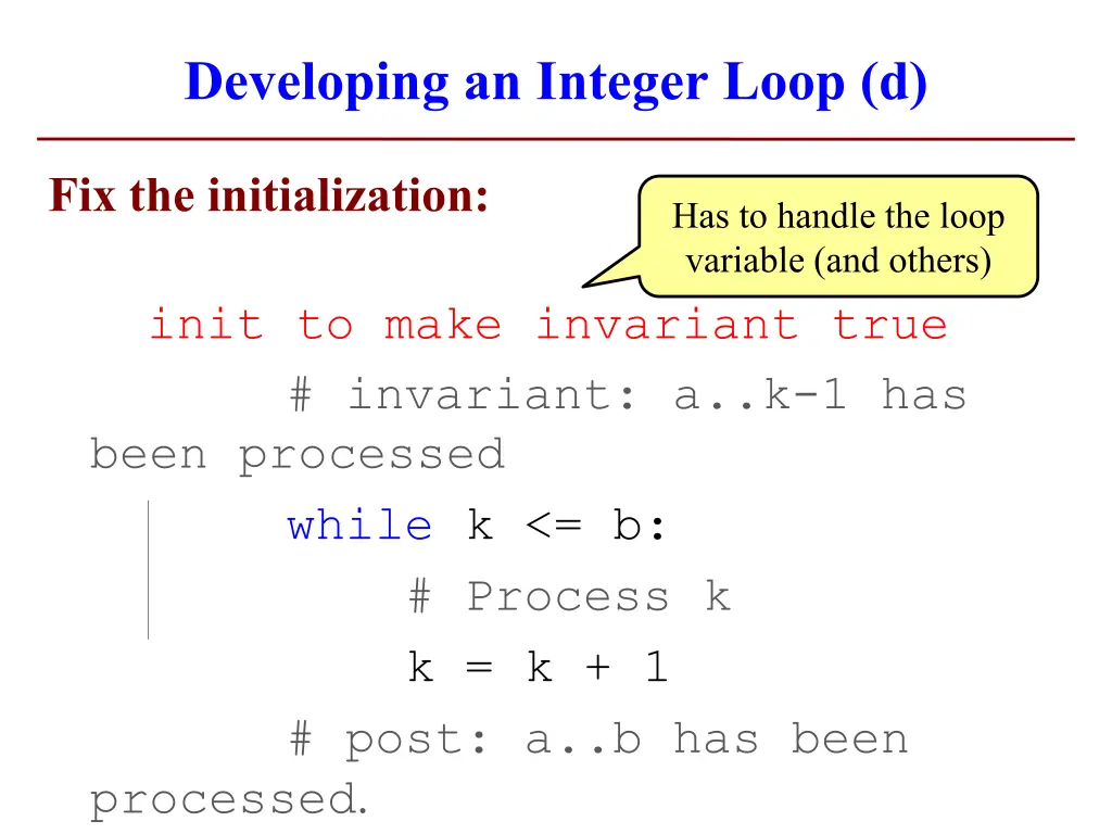 developing an integer loop d