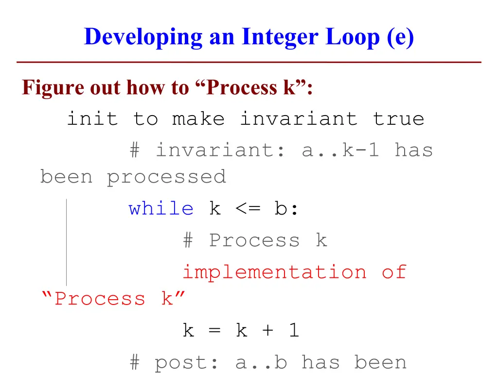 developing an integer loop e