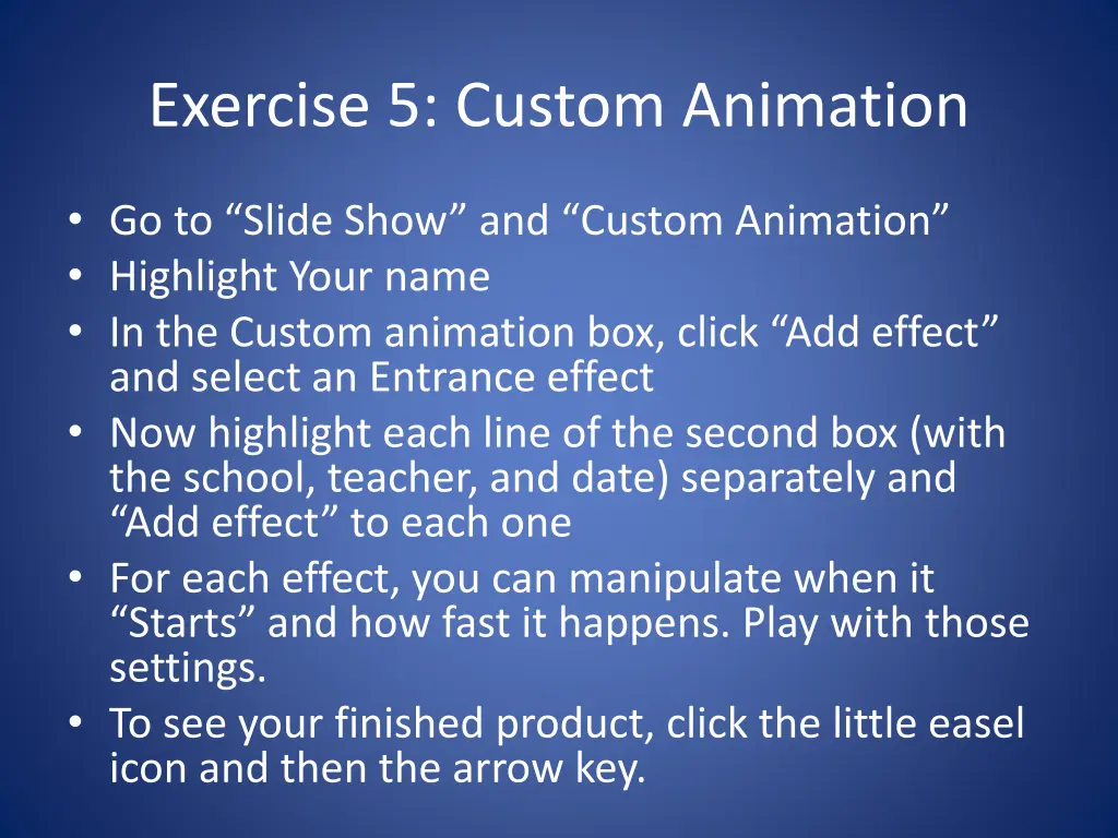 exercise 5 custom animation 2
