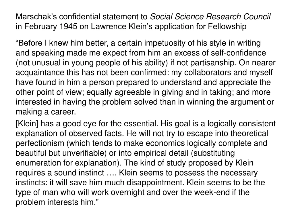marschak s confidential statement to social