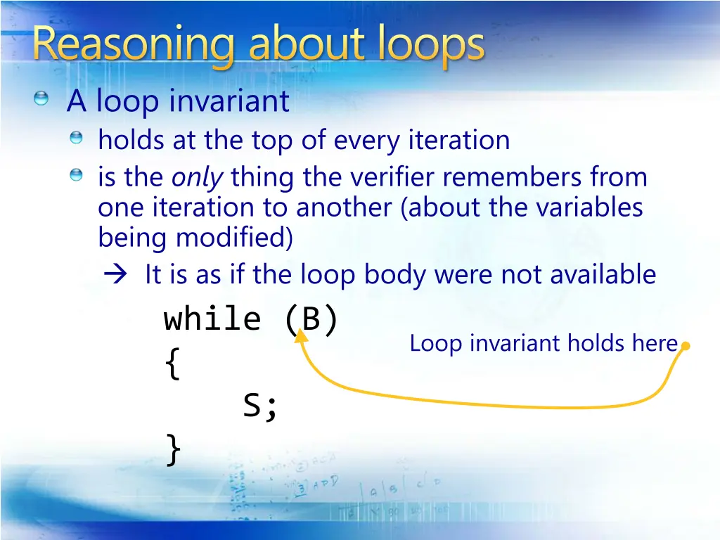 reasoning about loops a loop invariant holds