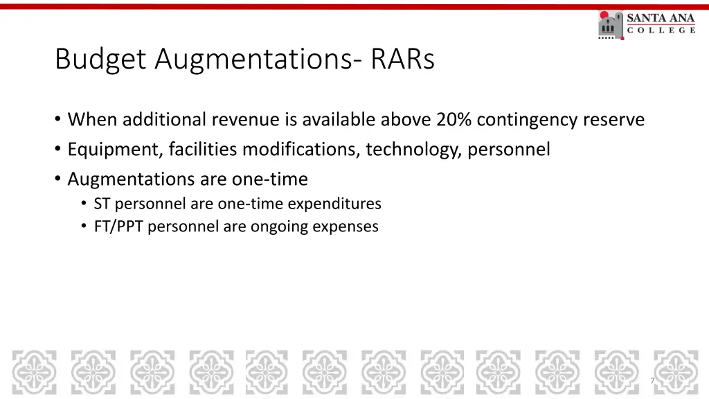 budget augmentations rars