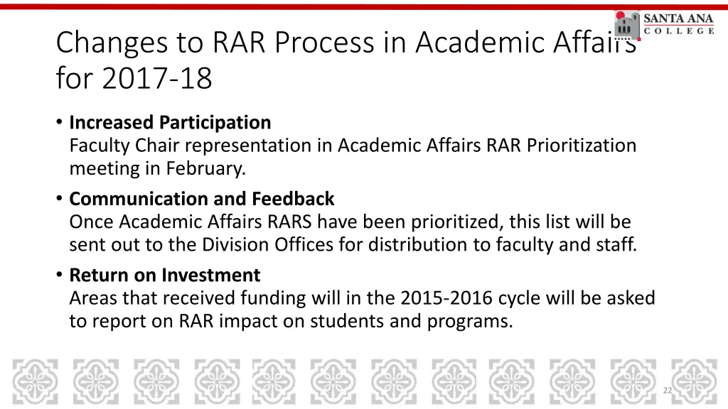 changes to rar process in academic affairs