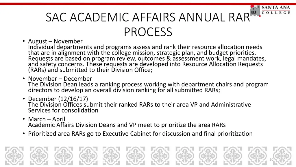 sac academic affairs annual rar process august