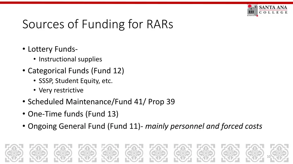 sources of funding for rars