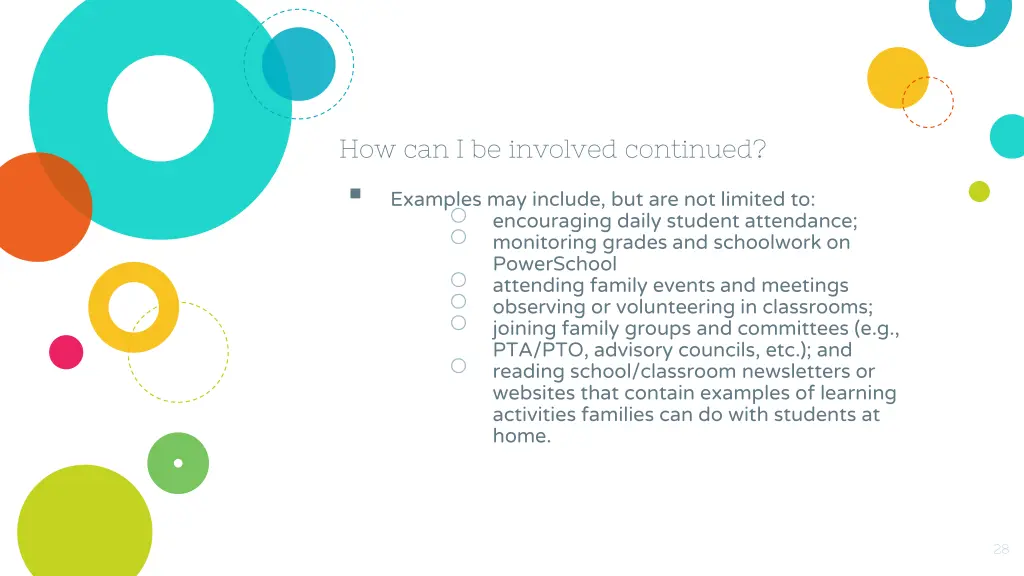 how can i be involved continued examples