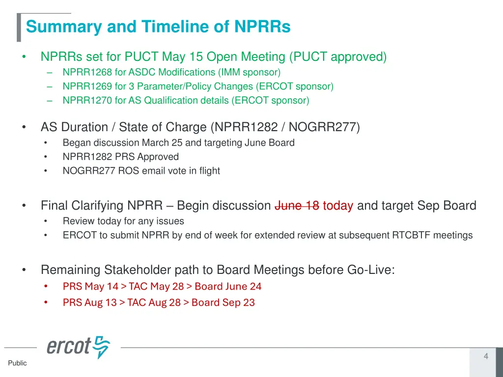 summary and timeline of nprrs