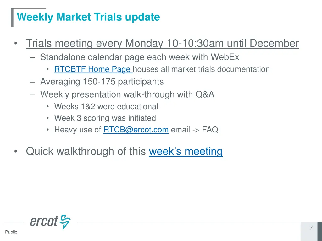 weekly market trials update