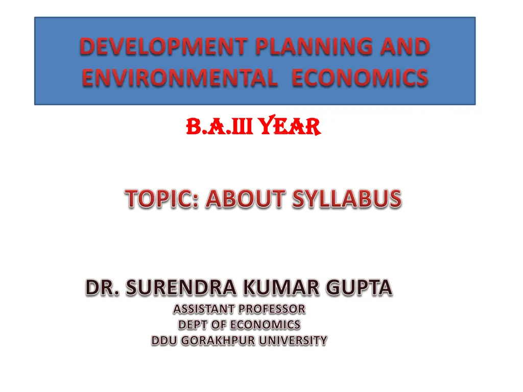 development planning and environmental economics