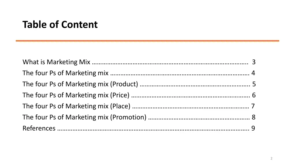 table of content