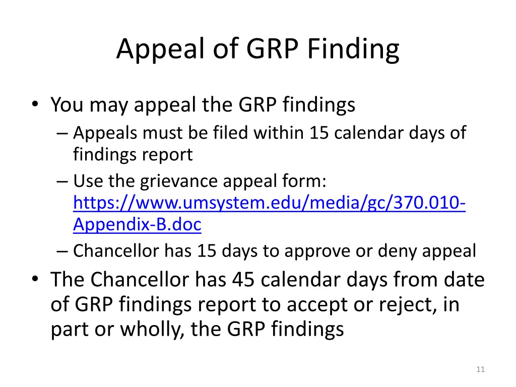 appeal of grp finding