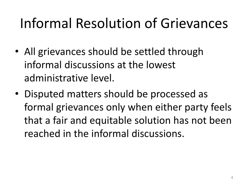informal resolution of grievances