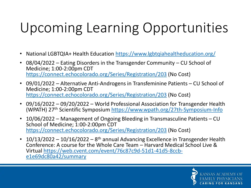 upcoming learning opportunities
