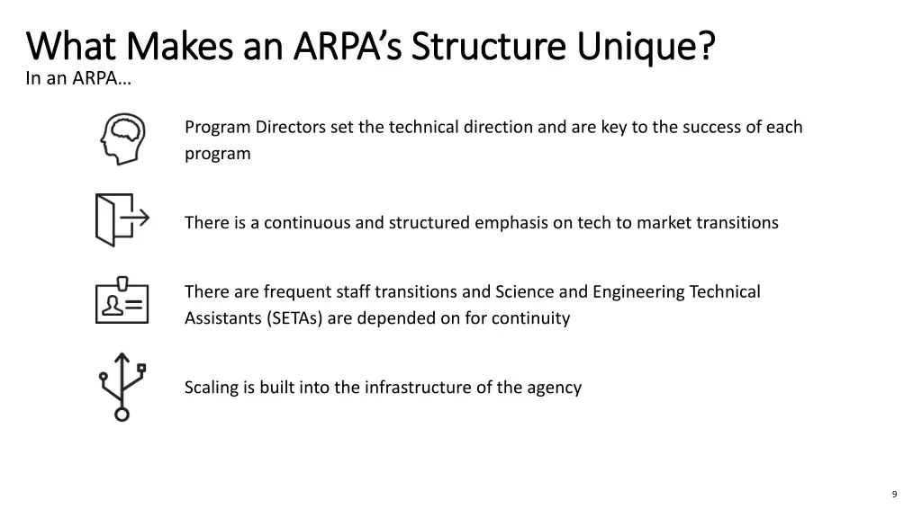 what makes an arpa s structure unique what makes