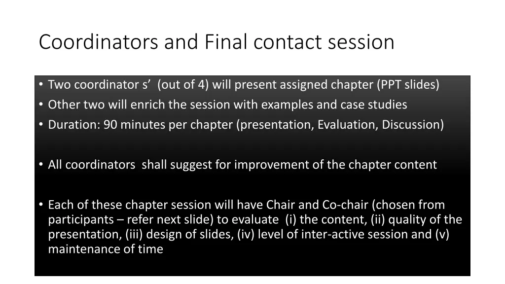coordinators and final contact session