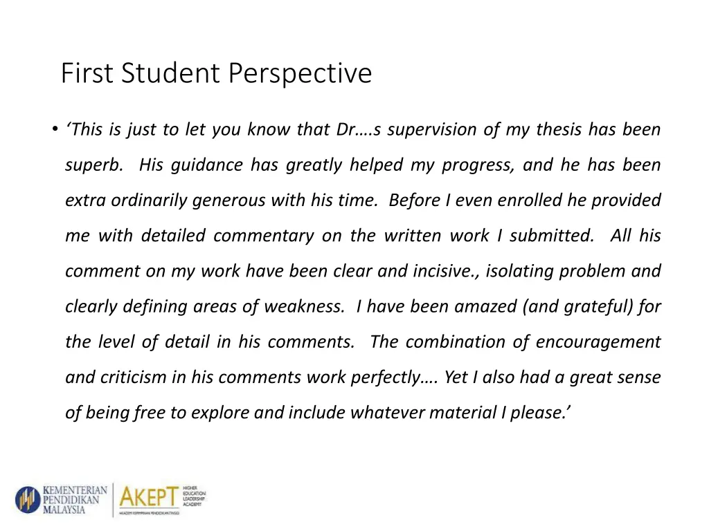 first student perspective