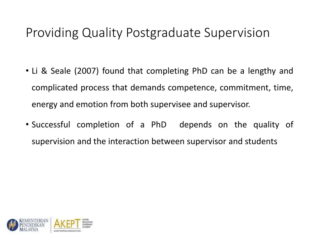 providing quality postgraduate supervision