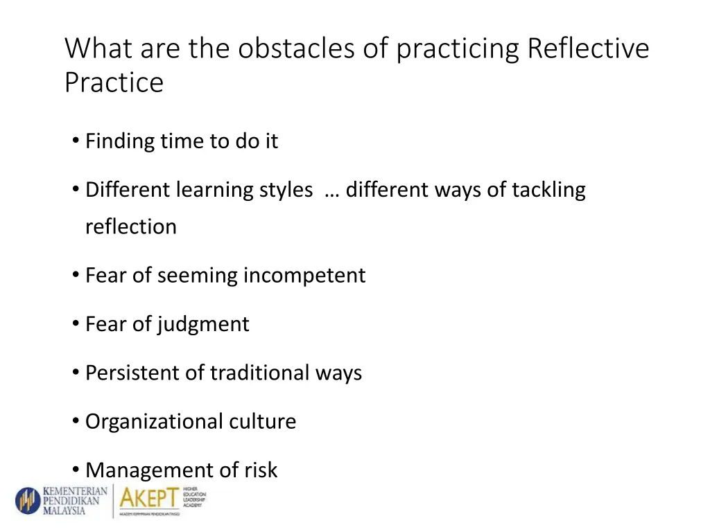 what are the obstacles of practicing reflective