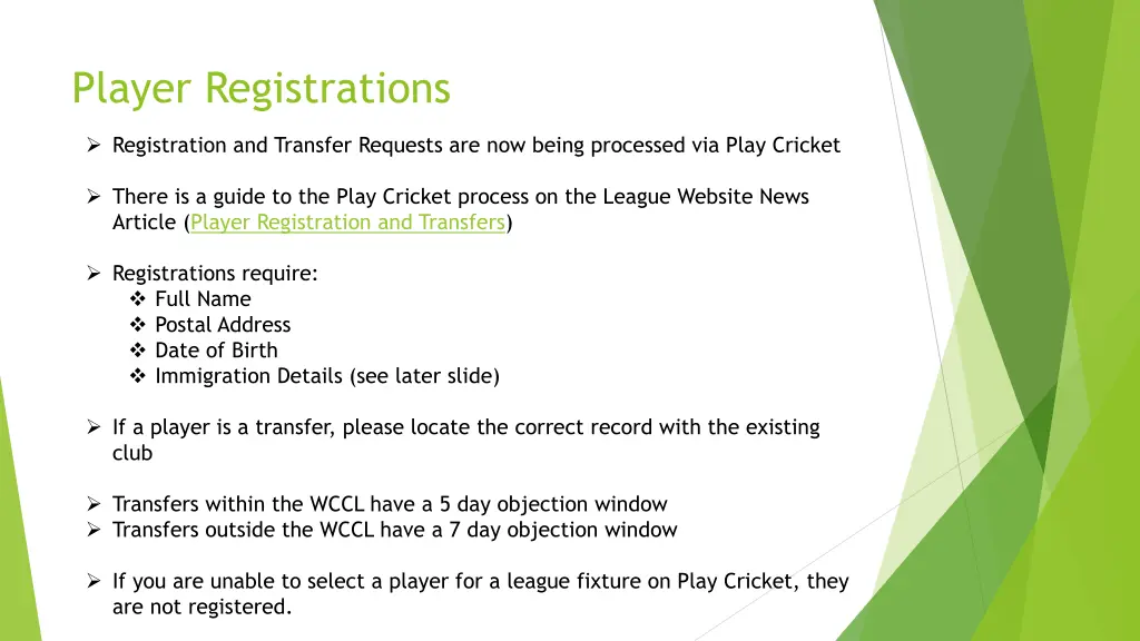 player registrations