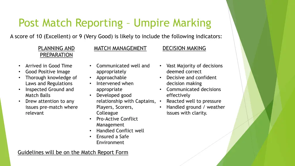 post match reporting umpire marking