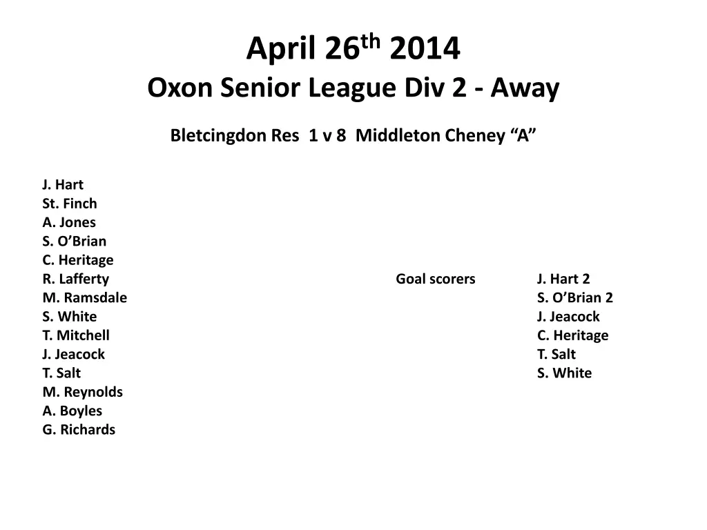 april 26 th 2014 oxon senior league div 2 away