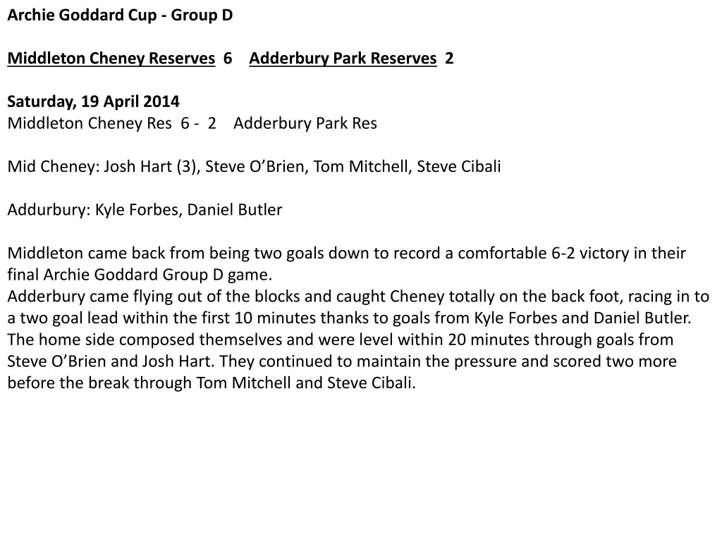 archie goddard cup group d 1