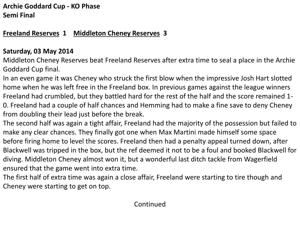 archie goddard cup ko phase semi final