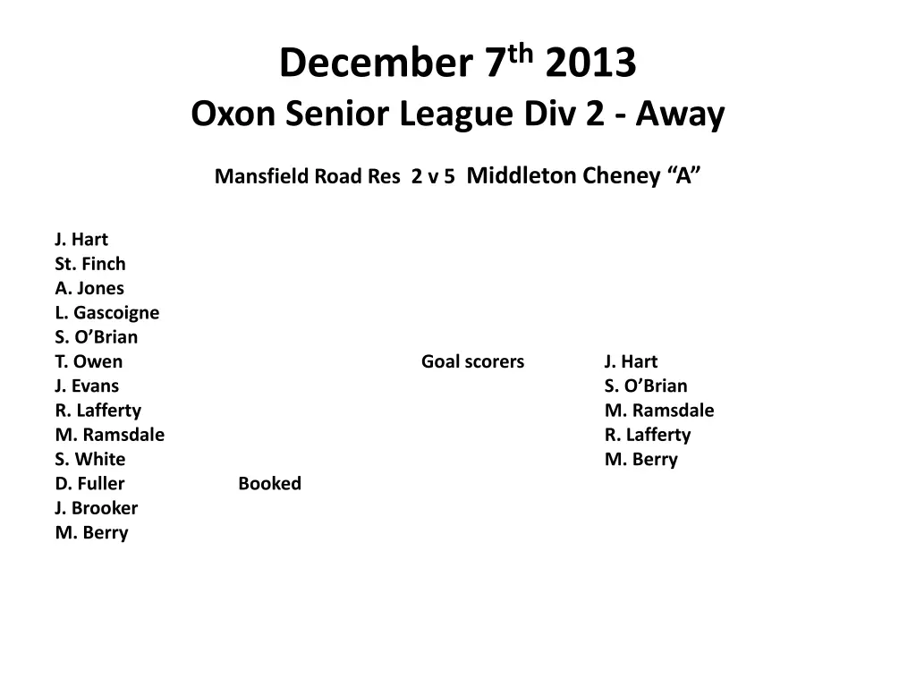 december 7 th 2013 oxon senior league div 2 away