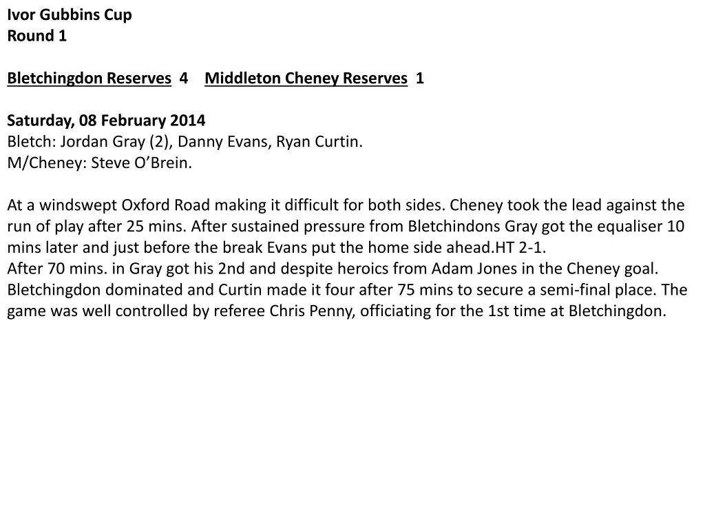 ivor gubbins cup round 1
