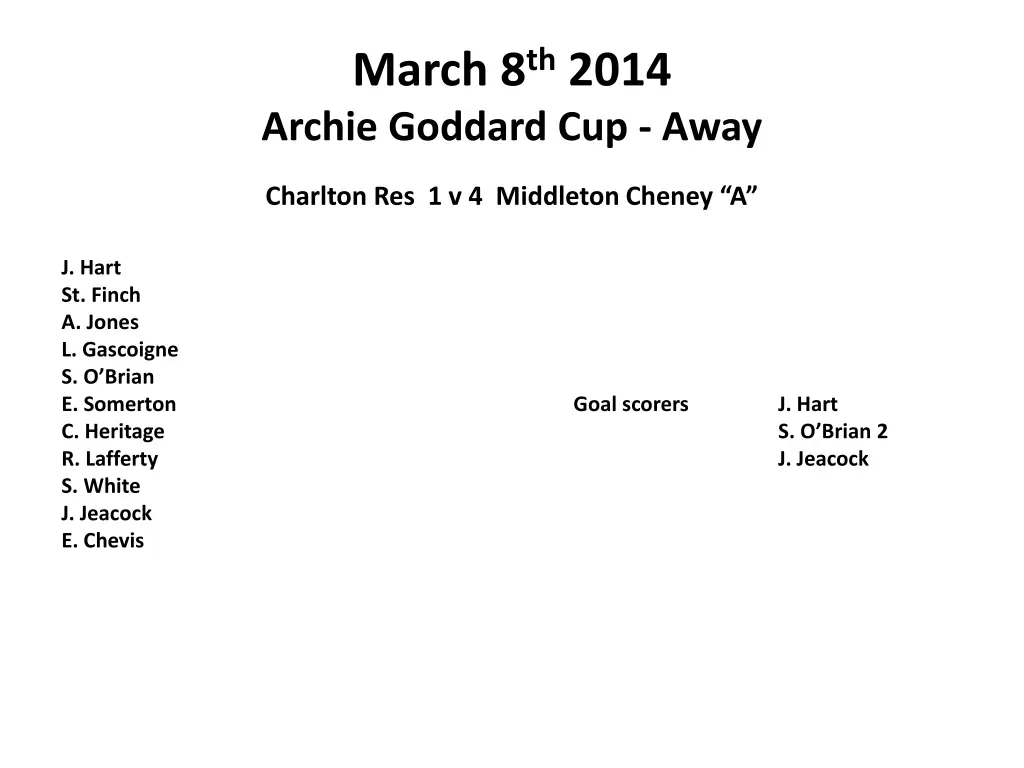 march 8 th 2014 archie goddard cup away