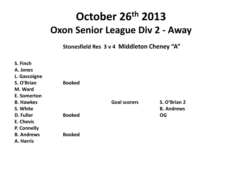 october 26 th 2013 oxon senior league div 2 away