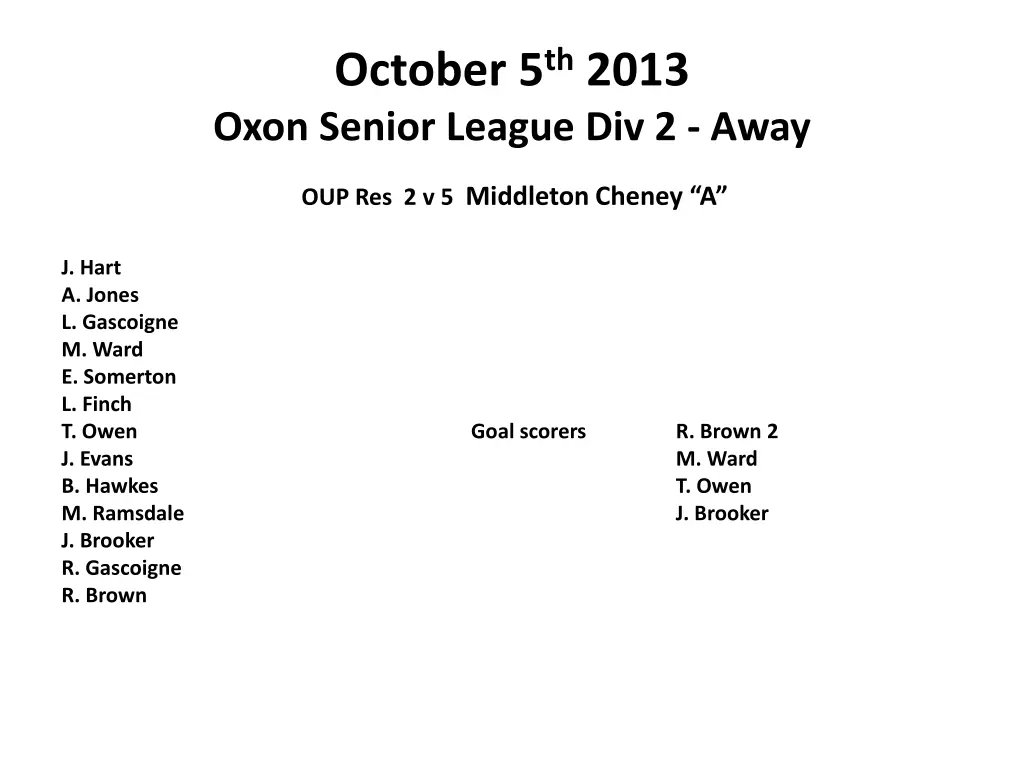 october 5 th 2013 oxon senior league div 2 away