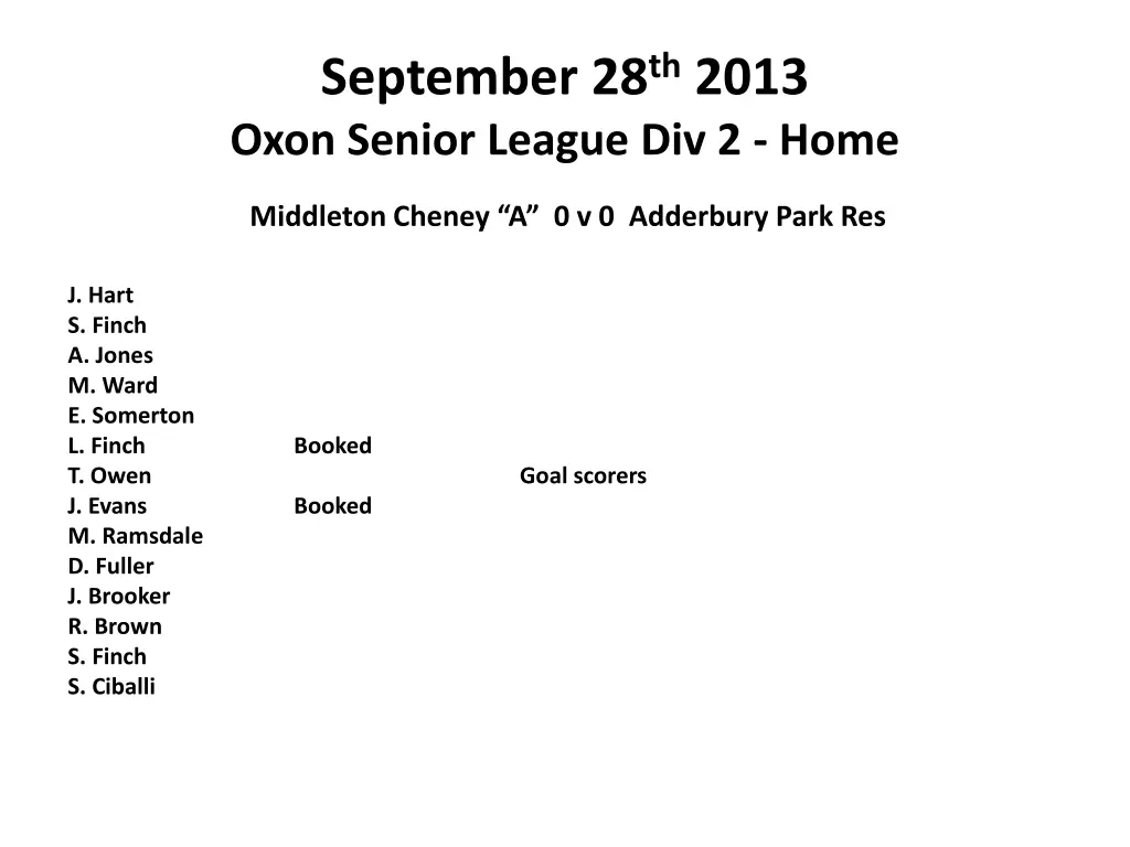 september 28 th 2013 oxon senior league div 2 home