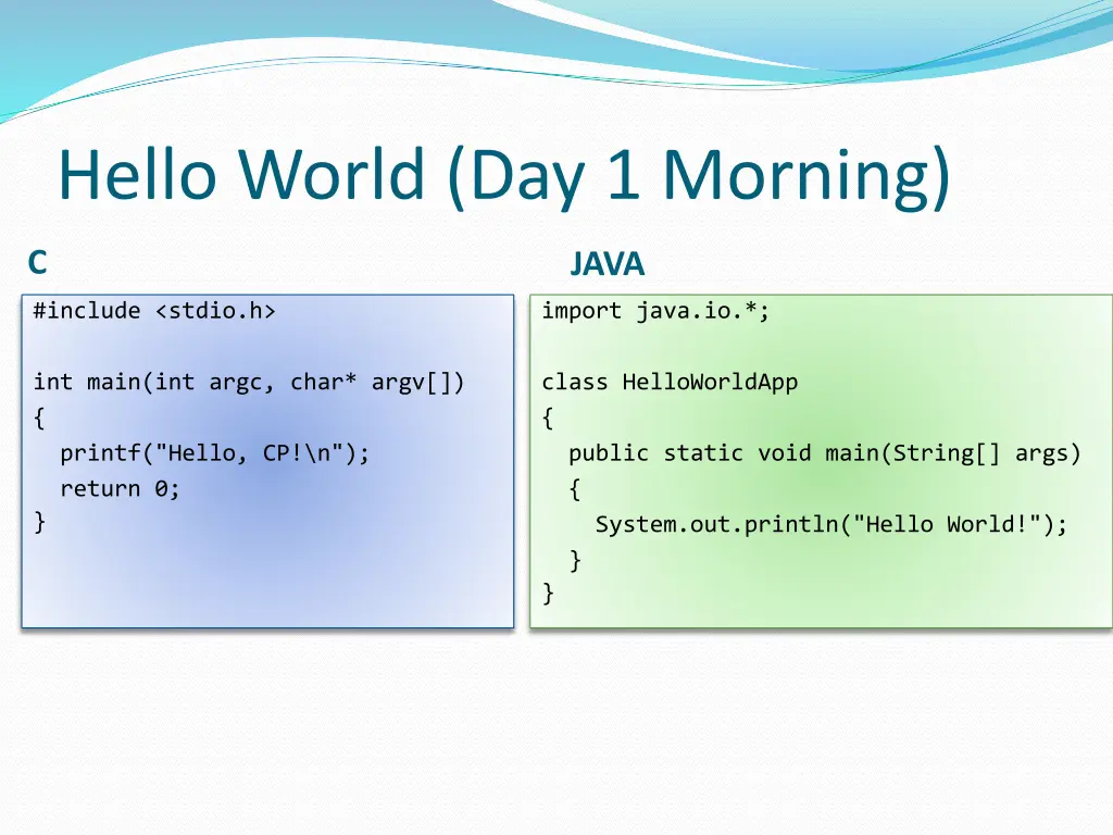hello world day 1 morning