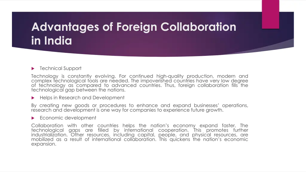 advantages of foreign collaboration in india