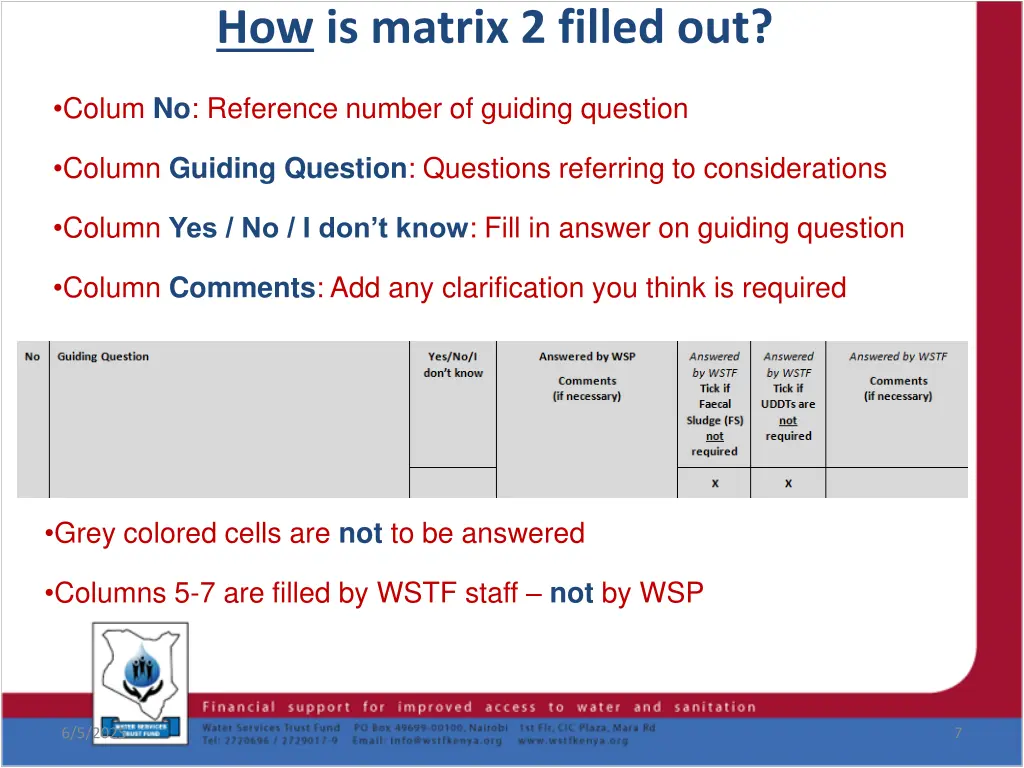 how is matrix 2 filled out