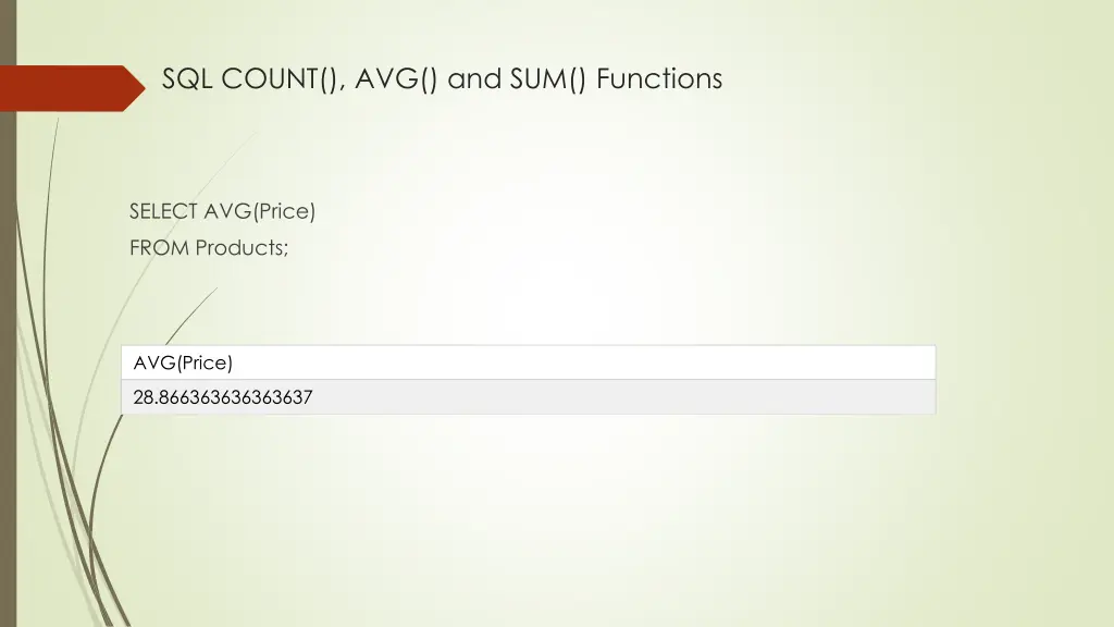 sql count avg and sum functions 1