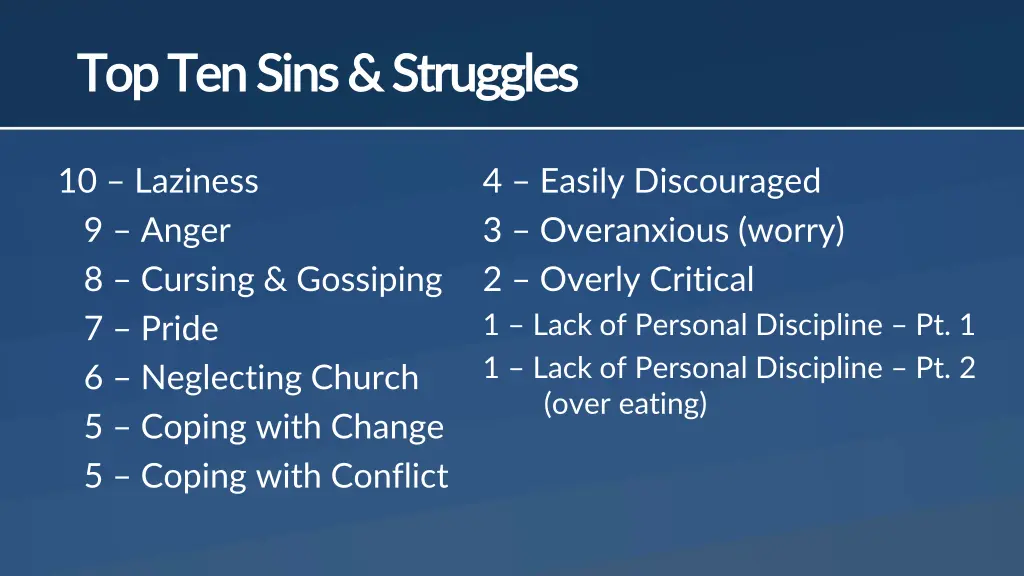 top ten sins struggles top ten sins struggles
