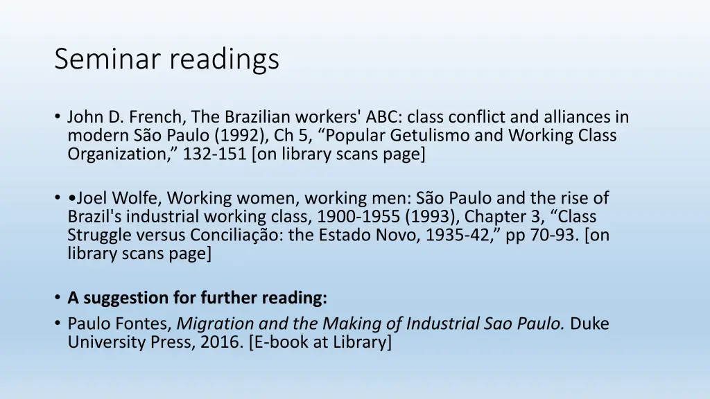 seminar readings