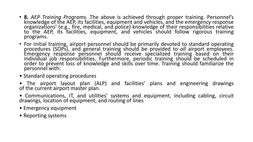8 aep training programs the above is achieved