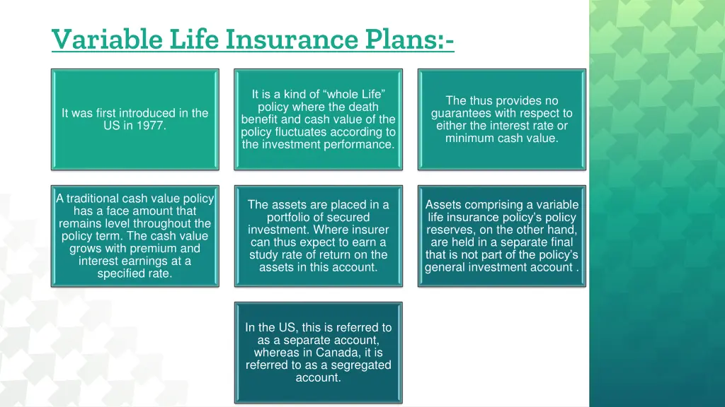 variable life insurance plans