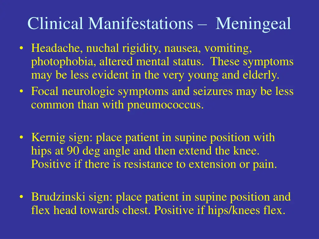 clinical manifestations meningeal