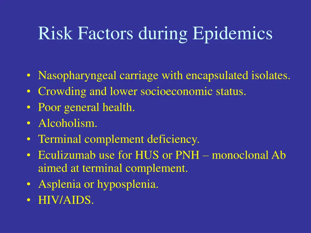 risk factors during epidemics