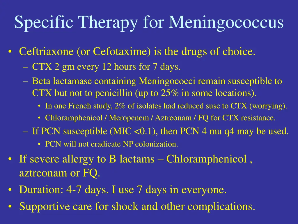specific therapy for meningococcus