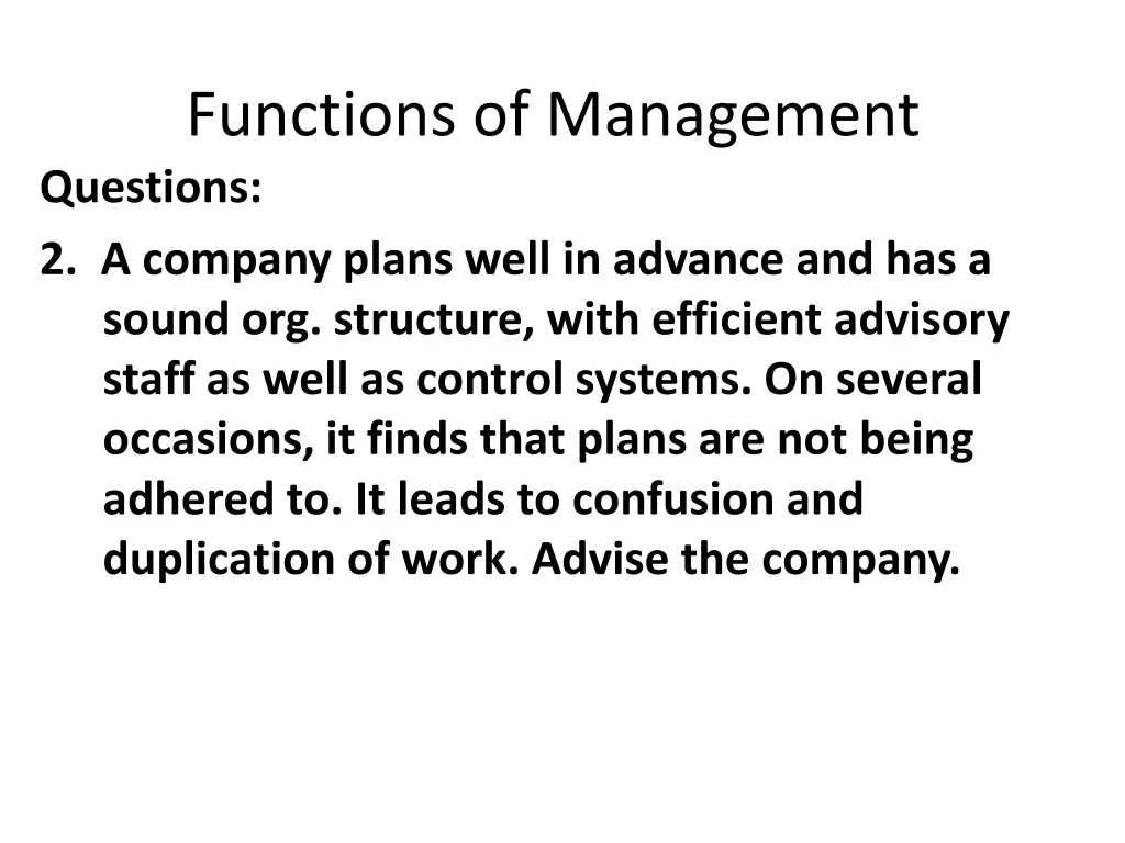 functions of management questions 2 a company
