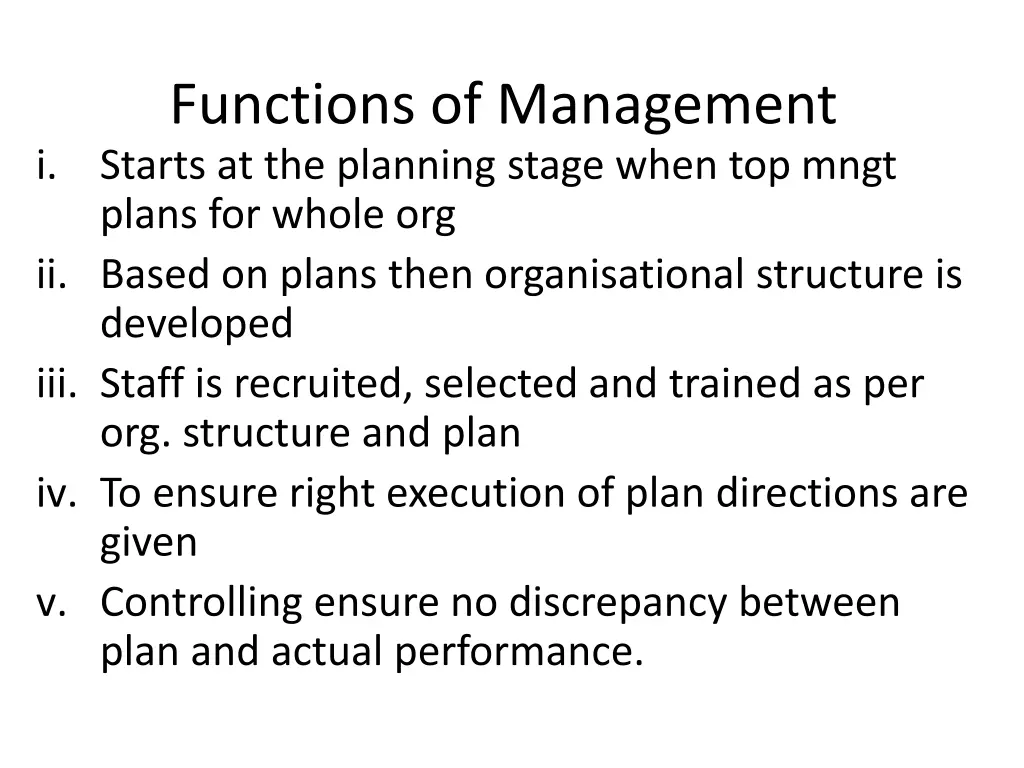 functions of management starts at the planning