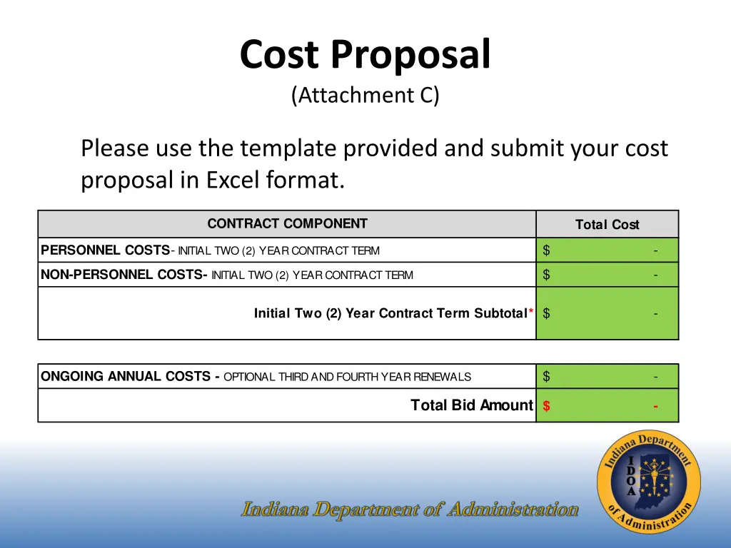 cost proposal attachment c